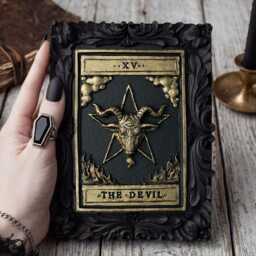 Handcrafted Devil Tarot Card Wall Art - Black Gold Unique Gothic Home Decor - thumbnail 2
