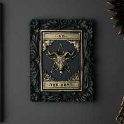 Handcrafted Devil Tarot Card Wall Art - Black Gold Unique Gothic Home Decor - thumbnail 4