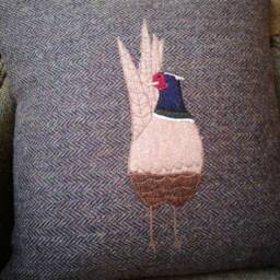 Big Hand Crafted Harris Tweed Pheasant Embroidered Cushion Cover - thumbnail 3