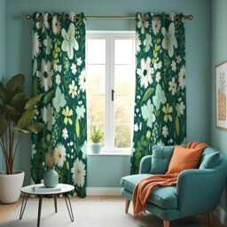 Dark Green Daisy Floral Curtains, White Wildflower Botanical Drapes, Spring Garden Pattern Window Panels - thumbnail 2