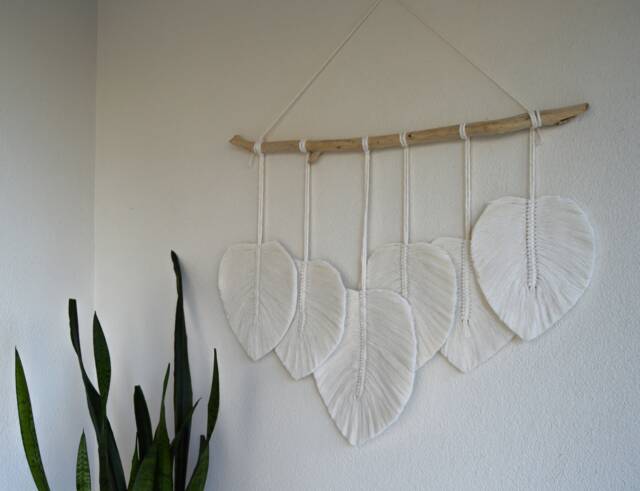 Medium Macrame Feathers Wall Hanging, Leaf, Contenporary Art, Woven Nursery Decor, Bedroom Backdrop, Over The Bed - image 1