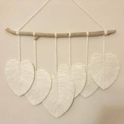 Medium Macrame Feathers Wall Hanging, Leaf, Contenporary Art, Woven Nursery Decor, Bedroom Backdrop, Over The Bed - thumbnail 2