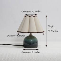 Handmade Fabric Table Lamp Wheat Shade, Dark Green Ceramic Base-5# - thumbnail 2