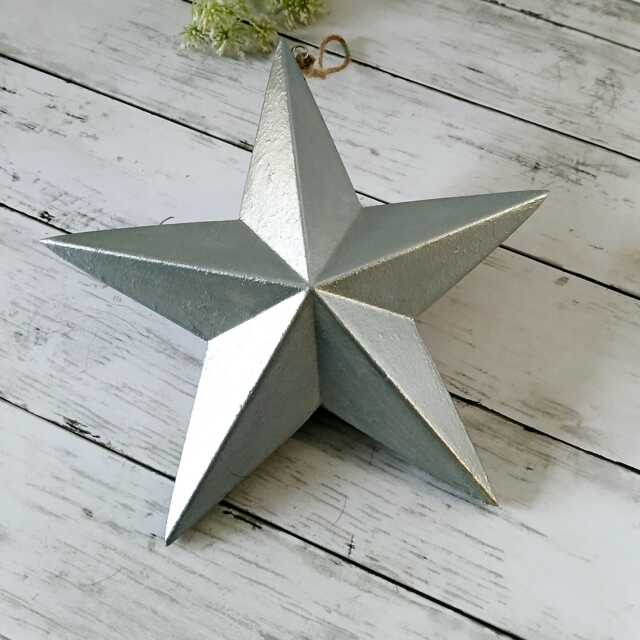 xl Silver Wooden 3D Chunky Hanging Star Decoration - The Home & Hearts Shop Rustic Shabby Wall Decor Christmas Wedding Gift - image 1