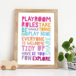 Playroom Rules Print, Prints, Wall Art, Girls Bedroom Decor, Childrens Nursery Kids - thumbnail 1