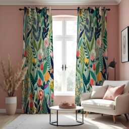 Vibrant Flower & Leaf Curtains, Colorful Botanical Pattern Drapes, Custom Made Window Panels For Living Room Or Bedroom - thumbnail 3