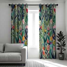 Vibrant Flower & Leaf Curtains, Colorful Botanical Pattern Drapes, Custom Made Window Panels For Living Room Or Bedroom - thumbnail 2