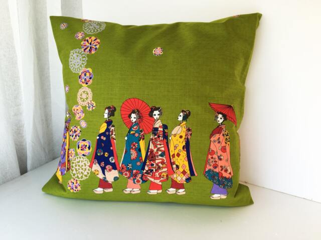 Geisha Pillow Case, Girls Bedding Throw, Japanese Fabric Cover, Geisha Doll Kimono Set, Cotton Cover - image 1