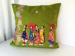Geisha Pillow Case, Girls Bedding Throw, Japanese Fabric Cover, Geisha Doll Kimono Set, Cotton Cover