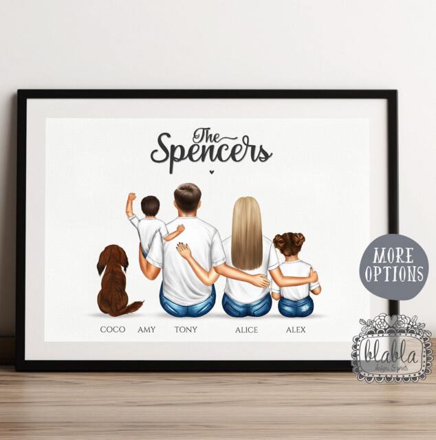 Personalized Family Portrait Print, Custom Illustration, Father's Day Gift - image 1