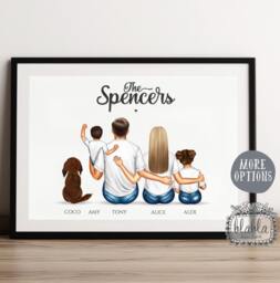 Personalized Family Portrait Print, Custom Illustration, Father's Day Gift - thumbnail 1