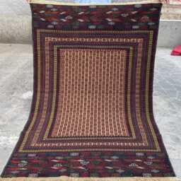 4'3x6Ft Afghan Baluchi Rug - Handmade Wool Carpet With Green & Red Tribal Borders Vintage Geometric Pattern Oriental Area - thumbnail 3