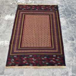 4'3x6Ft Afghan Baluchi Rug - Handmade Wool Carpet With Green & Red Tribal Borders Vintage Geometric Pattern Oriental Area - thumbnail 2