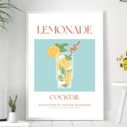Lemonade Cocktail Art Print Poster - Party Signature Drink Sign Trendy Wall Decor Minimalist Elegant Retro Gift A5 A4 A3 - thumbnail 2