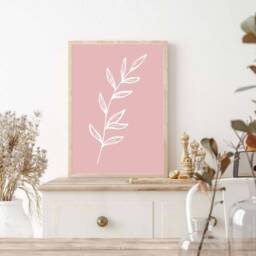 Botanical Line Art, Leaf Print, Minimalist Boho Wall Prints, Minimal Pastel Pink Decor, Home Prints - thumbnail 3