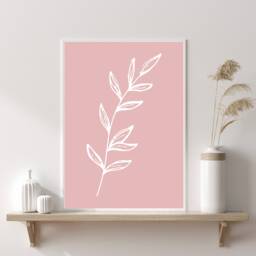 Botanical Line Art, Leaf Print, Minimalist Boho Wall Prints, Minimal Pastel Pink Decor, Home Prints - thumbnail 1