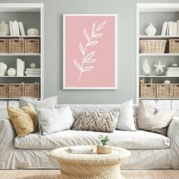 Botanical Line Art, Leaf Print, Minimalist Boho Wall Prints, Minimal Pastel Pink Decor, Home Prints - thumbnail 2