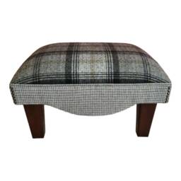 Footstool in Black & Grey Tartan Fabric On Mahogany Solid Wood Legs - thumbnail 3