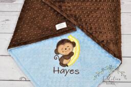 Personalized Minky Baby Blanket Monkey Banana-Personalized Baby Boy Girl-Monkey Safari Nursery-Monkey Bedding - thumbnail 1