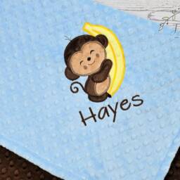 Personalized Minky Baby Blanket Monkey Banana-Personalized Baby Boy Girl-Monkey Safari Nursery-Monkey Bedding - thumbnail 2
