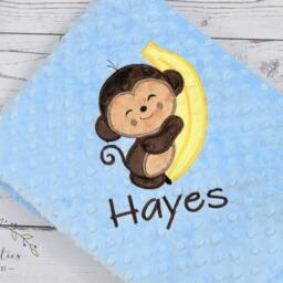 Personalized Minky Baby Blanket Monkey Banana-Personalized Baby Boy Girl-Monkey Safari Nursery-Monkey Bedding - thumbnail 3
