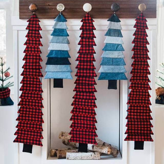 Tree Wall Hanging // Table Runner Buffalo Plaid Denim Reversible - image 1