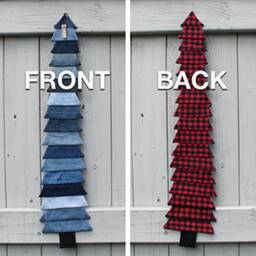 Tree Wall Hanging // Table Runner Buffalo Plaid Denim Reversible - thumbnail 3