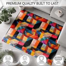 Multicolour Geometric Patchwork Rug Non-Slip Soft Area Carpet Bedroom Living Room Hallway Mat Decor - Made in UK - thumbnail 3