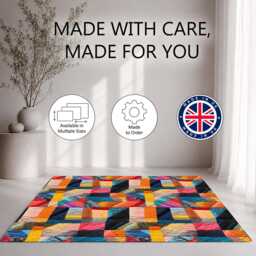 Multicolour Geometric Patchwork Rug Non-Slip Soft Area Carpet Bedroom Living Room Hallway Mat Decor - Made in UK - thumbnail 2