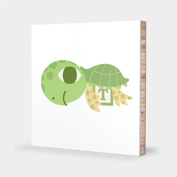 T Is For Turtle Abc Block Bamboo Wall Art Series // Alphabet Kids Nursery Room Decor Animal Baby - image 1
