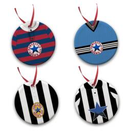 Newcastle Utd Retro Home & Away Shirts Classic Kits Christmas Tree Decoration Bauble Flat Ceramic - -Toon Army Multi Pack Of 4 Or 8 - thumbnail 2