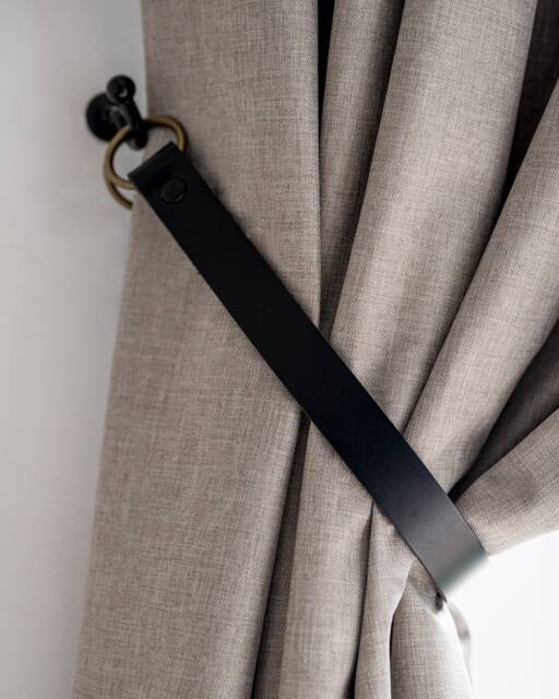 Handmade Black Leather Curtain Tie Back Modern Home Decor 3/4 Inch Wide Choice Of Fixings Interiors - image 1