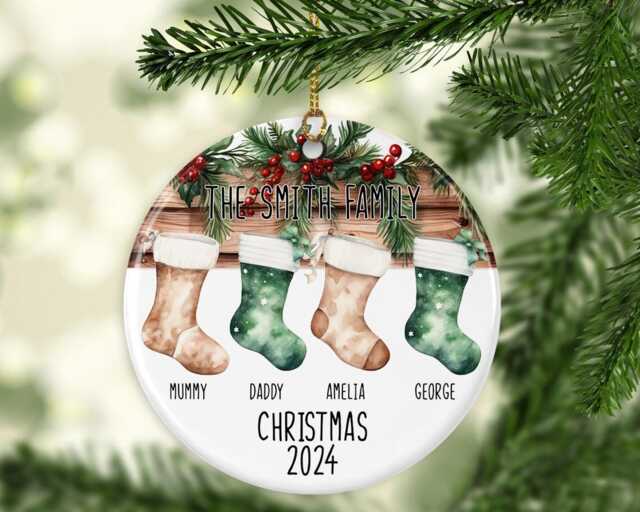 Personalised Family Christmas Ornament Hanging Stockings, Custom 2025 Bauble Customised Disc For Xmas Tree, Keepsake - image 1