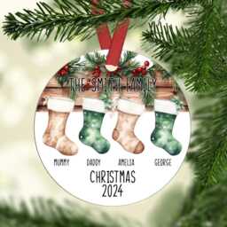Personalised Family Christmas Ornament Hanging Stockings, Custom 2025 Bauble Customised Disc For Xmas Tree, Keepsake - thumbnail 2