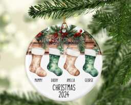Personalised Family Christmas Ornament Hanging Stockings, Custom 2025 Bauble Customised Disc For Xmas Tree, Keepsake - thumbnail 1