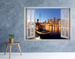 Vancouver Ship View Window 3D Wall Decal Art Removable Wallpaper Bay City Skyline Mural Sticker Vinyl Home Decor - thumbnail 1