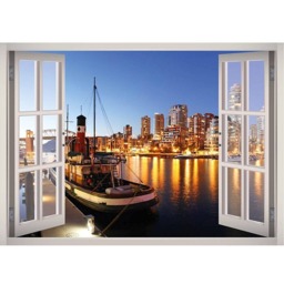 Vancouver Ship View Window 3D Wall Decal Art Removable Wallpaper Bay City Skyline Mural Sticker Vinyl Home Decor - thumbnail 2
