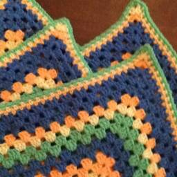 Handmade Crochet Baby Blanket Blue, Green, Yellow, Orange - thumbnail 3
