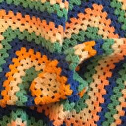 Handmade Crochet Baby Blanket Blue, Green, Yellow, Orange - thumbnail 4
