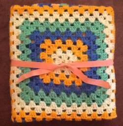 Handmade Crochet Baby Blanket Blue, Green, Yellow, Orange