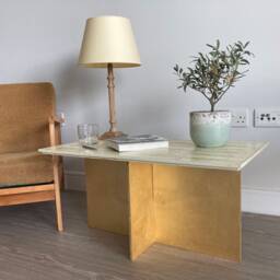 Handmade Art Deco Coffee Table - Gold Wooden Side Unique Minimal Tv Stand _ Piaf - thumbnail 3