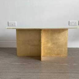 Handmade Art Deco Coffee Table - Gold Wooden Side Unique Minimal Tv Stand _ Piaf - thumbnail 2