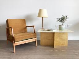 Handmade Art Deco Coffee Table - Gold Wooden Side Unique Minimal Tv Stand _ Piaf - thumbnail 1