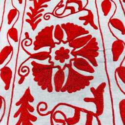 Wool Embroidery Suzani Exclusive Artisinal Handmade Stitch Elegant Sofa Bed Cotton Wall Decor Throw - Red Grey Colours - thumbnail 3