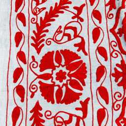Wool Embroidery Suzani Exclusive Artisinal Handmade Stitch Elegant Sofa Bed Cotton Wall Decor Throw - Red Grey Colours - thumbnail 2