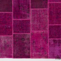Handmade Turkish Patchwork Rug Pink Wool, Cotton - 5x8 Feet - thumbnail 3