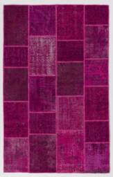 Handmade Turkish Patchwork Rug Pink Wool, Cotton - 5x8 Feet - thumbnail 1
