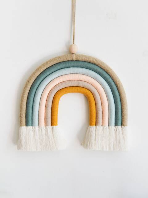 Pastel Macrame Rainbow Wall Hanging Gender Neutral Nursery Decor - image 1