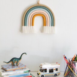 Pastel Macrame Rainbow Wall Hanging Gender Neutral Nursery Decor - thumbnail 2