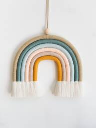 Pastel Macrame Rainbow Wall Hanging Gender Neutral Nursery Decor - thumbnail 1